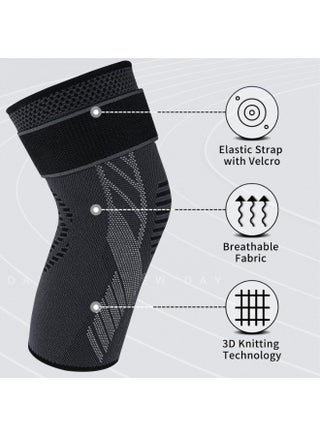 Knee Braces with Strap for Knee Pain, [2 Pack] Knee Compression Sleeve for Men and Women, Knee Support for Running Weightlifting Basketball Gym Fitness, Meniscus Tear Arthritis Joint Pain Relief etc - view 4